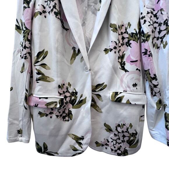 Philosophy White Floral Women's Blazer Size L Sophisticated One Button Closure - Picture 4 of 8